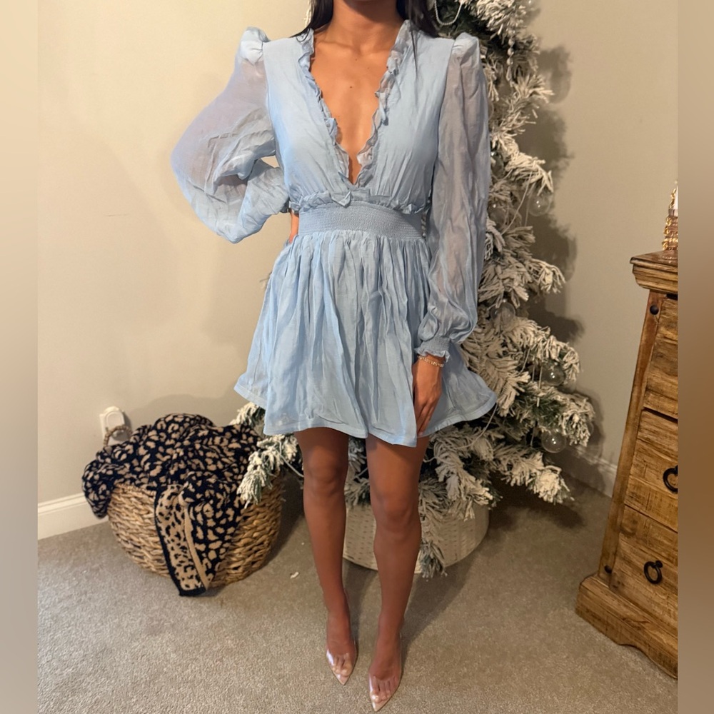 NEW XS HELLO MOLLY 
ROMANTIC FANTASY LONG SLEEVE MINI DRESS BLUE